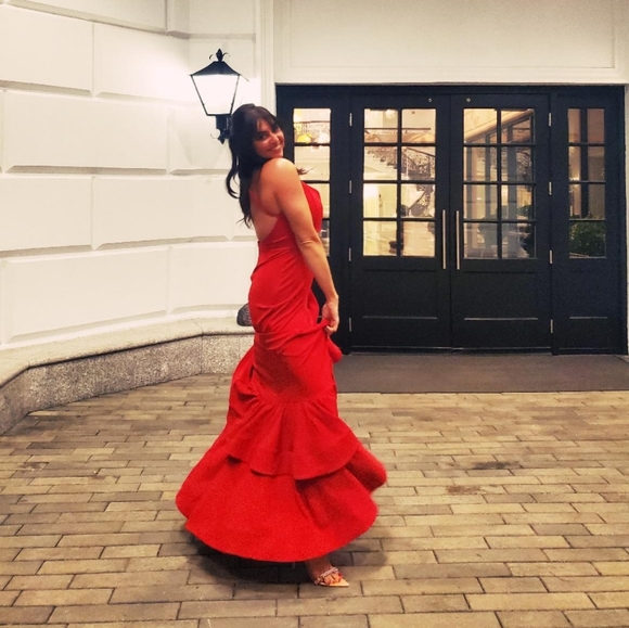 Red Ruffle Hem Maxi Dress Size L - Picture 2 of 5